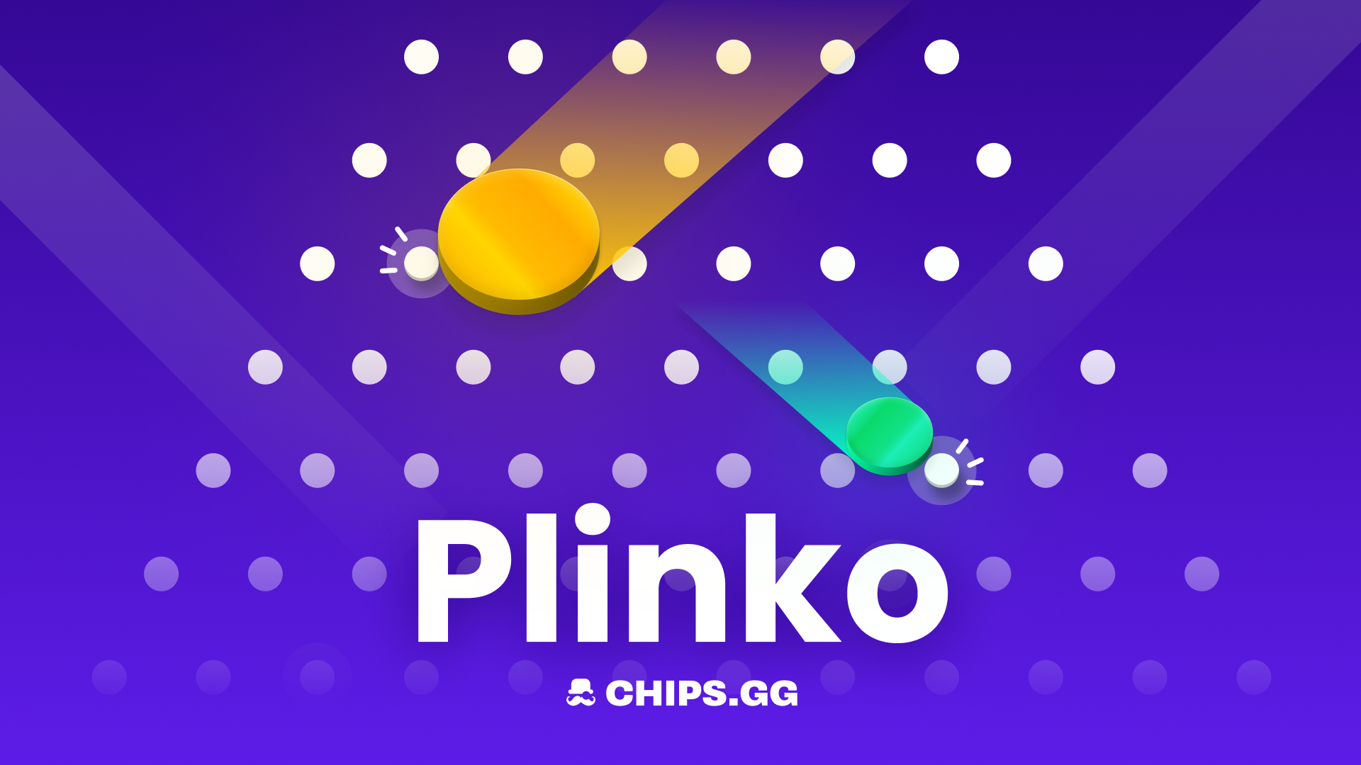 Plinko game graphic with colorful chips and 'CHIPS.GG' branding.