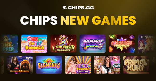 Banner showing Chips.gg's new game lineup, including slots and live game titles.