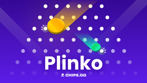 Plinko game graphic with colorful chips and 'CHIPS.GG' branding.