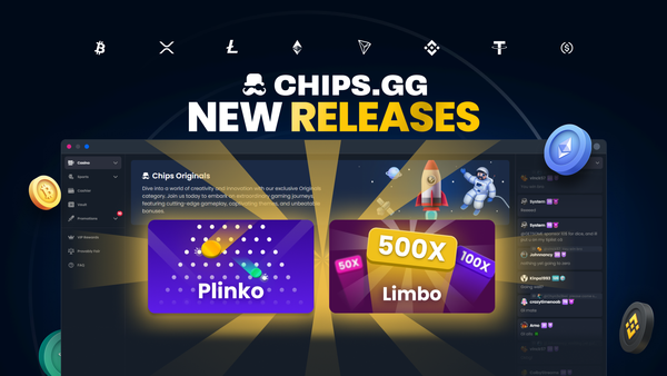 Promotional banner for Chips.gg featuring new casino games Plinko and Limbo.