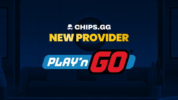 Chips.gg announces new provider Play’n GO on a vibrant blue background.