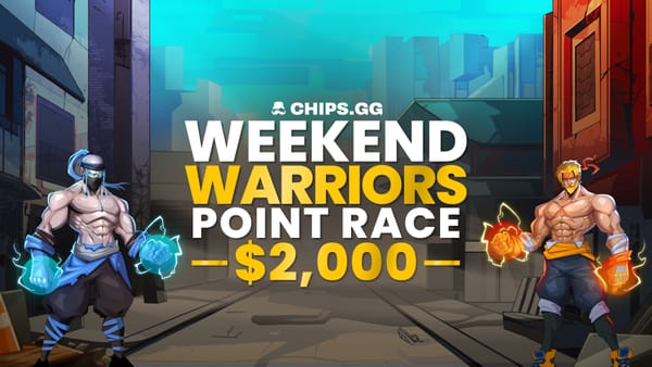 Two animated warriors ready to compete in the Chips.gg Weekend Warriors $2,000 Point Race.